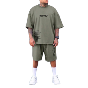 Ensemble deux pièces grande taille à épaules tombantes avec logo personnalisé, t-shirt homme imprimé sérigraphié en coton 100% écologique de haute qualité pour l'été - Product Image 1