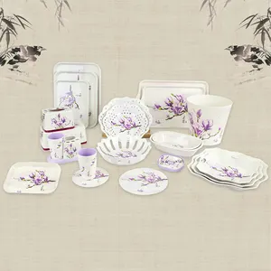 New Minimalist Style Multi-Sizes Of Purple Magnolia Design Series Melamine Tableware