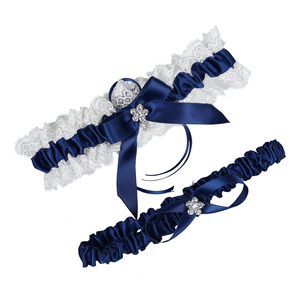 LOWOSAIWOR Juego de ligueros de boda de encaje con pedrería, ligueros nupciales elásticos de poliéster y algo azul - Product Image 6
