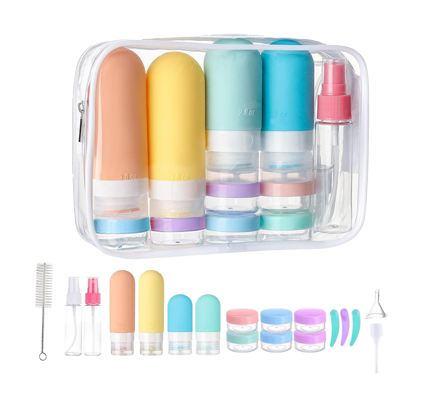 7 pack bottles travel set with PVC bag