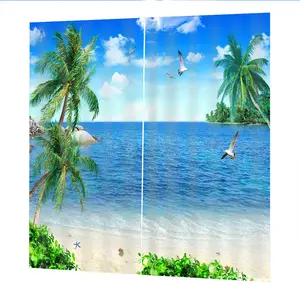 Hot Sale 3D Digital Printing Hawaiian Seascape Landscape Curtains High Quality Blackout Polyester Ocean Beach Curtains