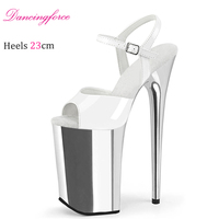 23CM/9 pouces Sexy Fetish Chrome Plateforme Stripper Open Toe Ankle Strap Léger Été Augmentation de la hauteur Spectacle Pole Dance