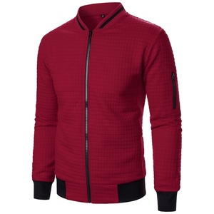 Veste zippée personnalisée pour homme, à carreaux et couleur unie, col montant, style décontracté, sweat-shirt, manteau tendance pour homme - Product Image 6