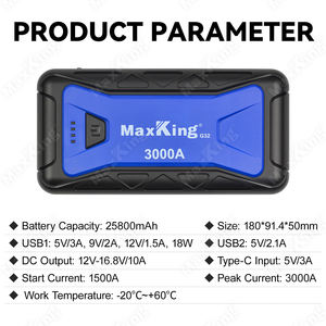 Démarreur de voiture 25800mah avec pince intelligente DC Cigarrate Socket 10.0L Essence et 10.0L Diesel - Product Image 2