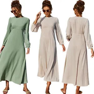 नई फैशन लंबी आस्तीन ठोस मैक्सी ड्रेस अबाया मुस्लिम मुस्लिम इस्लेमिक कफ्तान जिलबब अरब वस्त्र और आकार की स्कर्ट कपड़े