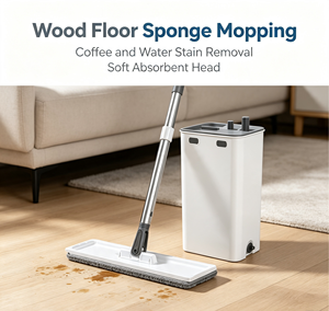 Microfiber <b>Flat</b> <b>Mop</b> with Bucket Set 360 Degree Swivel Head Self Wringer Stainless Steel Pole for Home Office - Product Image 4