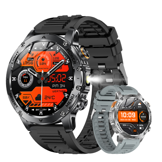 Smart Watch AK87 Flashlight 1.7 Inch Screen BT Call Heart Rate Blood Oxygen Health Management SOS Sports Smartwatch
