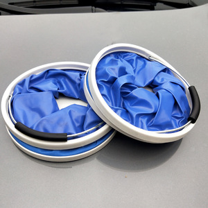 Cubo de Agua Plegable Portátil de Tela Oxford Azul Redondo Multifuncional para Acampar al Aire Libre, Lavar el Coche, Pescar - Product Image 2