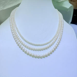 Collier de perles d'eau douce naturelles de Zhuji, 3-4-5 mm, rond, sans défaut, petit à grand, chaîne à trois rangs, argent pur, trois rangs - Product Image 2