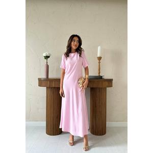 Robe plissée élégante à col rond, rose poudré, longueur ras du sol, pour femme de bureau, col carré, occasion de jour, vente en gros ODM - Product Image 5