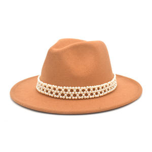 Sombrero Fedora de invierno de alta calidad con banda de perlas Fieltro de lana de poliéster de color sólido para fiesta de adultos apropiado - Product Image 5