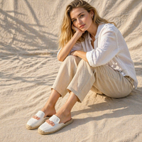 Espadrilles mules en tissu écologique avec logo personnalisé, bout carré, sandales décontractées d'été avec semelle en corde