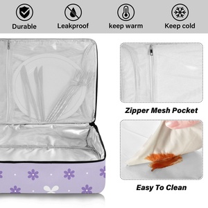 Portable Insulated Thermal Food Pizza Delivery Bag Custom Purple Flowers Printing Waterproof Sublimation Cooler Bag - Product Image 4
