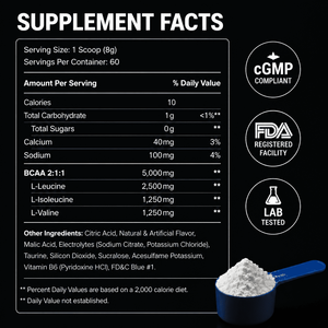 EKANG Polvo de BCAA 2:1:1 de Fábrica Estadounidense, Aminoácidos de Cadena Ramificada, Suplemento para Recuperación Intraentrenamiento, Sabor Frambuesa Azul, 0g de Azúcar, 0g de Carbohidratos - Product Image 5