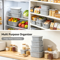 Ensemble de 4 contenants alimentaires en plastique PP empilables gris rectangulaires pour la préparation des repas et l'organisation de la boîte à lunch en cuisine