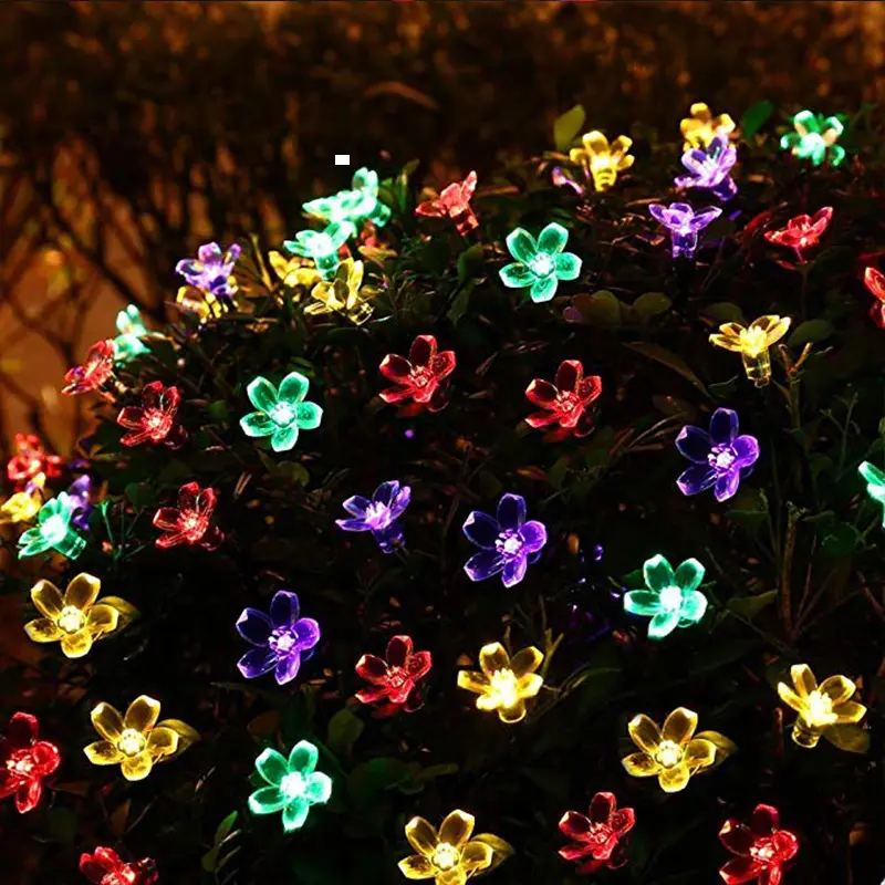 Cherry Blossoms String Lights Outdoor Waterproof Solar Fairy Lights for Garden Spring Decoration Yard Lawn Christmas Tree