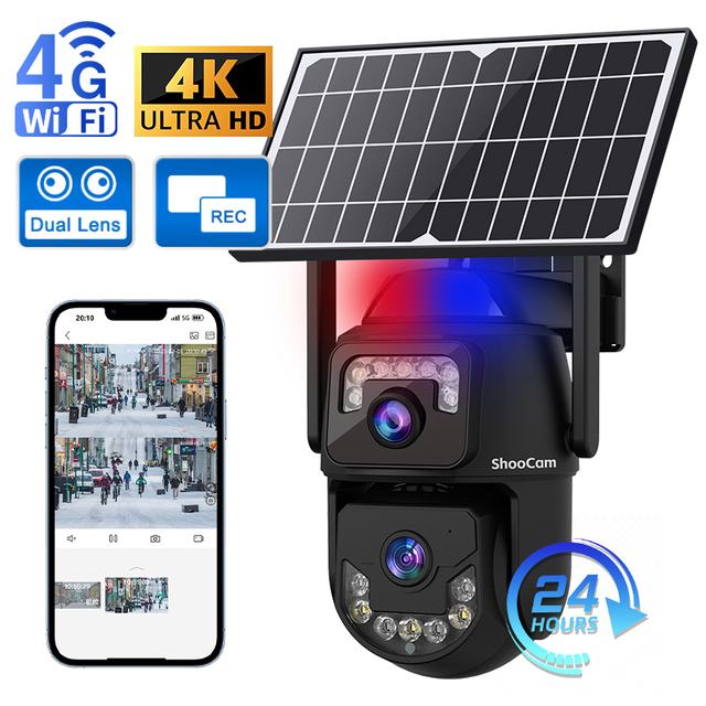 V380PRO Outdoor 8mp Aov Solar Energy Surveillance Ip Camera Dual Lens Wifi 4G Sim Card Ptz Ai Solar Cctv Security 4K Camera