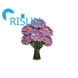 Spilla in Metallo Smaltato Personalizzata all'Ingrosso, Motivo Papavero e Fiore Blu, Gioiello Floreale, Distintivo Smaltato - Product Image 6