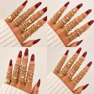 30PCS/<b>Set</b> Trendy <b>Gold</b> Butterfly Pearl <b>Ring</b> <b>Set</b> for Women Jewelry Punk Diamond Crystal Rhinestone Stackable Wedding Gift <b>Rings</b> - Product Image 5