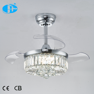 Ventilateur de plafond en cristal au design moderne européen, lumière LED blanc chaud et <span class=keywords><strong>télécommande</strong></span> argentée, lustre DC 40W avec fonctions rétractables - Product Image 2