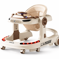 Marche-bébé 4-en-1 avec poussette et chaise haute, marche-bébé design voiture avec musique et lumière et réglage de la hauteur sur 5 niveaux