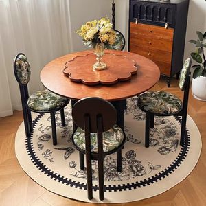 Vintage Style Solid Wood <b>Round</b> Dining <b>Table</b> With Turntable French Retro Design For <b>Small</b> Homes And Apartments - Product Image 3