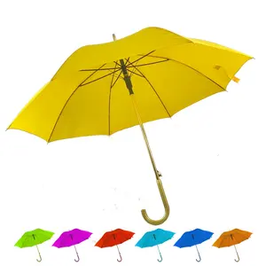 Vàng 23 Inch Hot Bán Windproof Nhôm Đường Cong Xử Lý Khuyến Mãi Tự Động Stick Umbrella Cho Cắm Trại