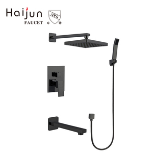 Salle de bain carrée Chrome Moderne Contemporain Céramique Poli CUPC Luxe <span class=keywords><strong>Douche</strong></span> Mitigeur Système Montage Mural <span class=keywords><strong>Baignoire</strong></span> <span class=keywords><strong>Douche</strong></span> Robinet Ensemble - Product Image 2