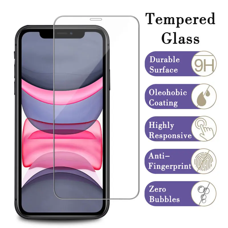 Protector de pantalla de cristal para iPhone, máquina de cristal con burbuja antihuellas dactilares para iPhone 12 13
