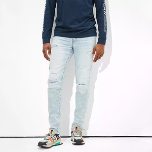 Uomo di alta qualità casuale dei jeans del foro della luce della lavata utilizzato rock revival strappato skinny jeans per gli uomini - Product Image 1