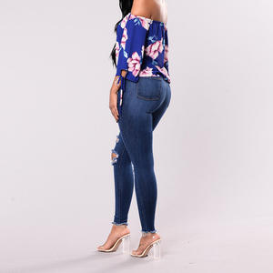 <span class=keywords><strong>Jeans</strong></span> <span class=keywords><strong>Rotos</strong></span> Ajustados para <span class=keywords><strong>Mujer</strong></span> S-3XL, Pantalones Vaqueros de Lápiz Skinny de Cintura Alta, Estilo Novio con Elástico en la Cintura - Product Image 6