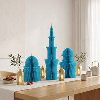 Centre de table Ramadan en papier nid d'abeille 3D léger et recyclable, respectueux de l'environnement, 3 pièces, décor de table en forme de dôme de mosquée, fournitures pour l'Aïd