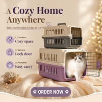 Cage de transport pliable en fil de fer solide pour animaux de compagnie avec poignée supérieure et gamelles intégrées pour nourriture/eau, idéale pour le transport vétérinaire et aéroportuaire
