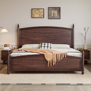 Cama de madera maciza de nogal de 1.5M/1.8M, cama doble con almacenamiento, estructura de mortaja y espiga, estilo vintage, muebles de dormitorio. - Product Image 5