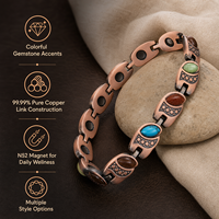 Bracelet Manchette Magnétique en Cuivre Pur avec Pierres de Turquoise et Cristal, Bijou Tendance pour Hommes et Femmes, Vente en Gros