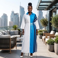 Robe longue africaine formelle à blocs de couleur, avec laçage à la taille, manches trois-quarts, broderie rayée, pour le printemps, l'automne et l'été