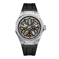 Montre mécanique carrée PONIGER P6.18, mouvement automatique, aiguilles lumineuses, verre saphir, boîtier en acier, bracelet en caoutchouc