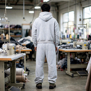 Custom Men's Regular Fit <b>Zip</b> Hoodie Sweatpants Set | 100% Cotton Heavyweight Fleece Tracksuit | OEM ODM Manufacturer Boxy Winter - Product Image 3