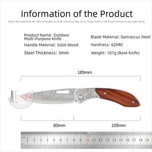 Cuchillo Plegable de Acero Inoxidable de Grado Industrial para Camping y Caza al Aire Libre, Mango de Madera de Palisandro, 185 mm, Portátil, OEM - Product Image 6