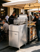 Trois types d'équipements de cuisine commerciale durables : Friteuse à gaz professionnelle pour frites, poulet et pommes de terre, fournie directement par l'usine.