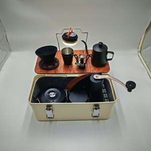 Boîte à outils à café de grande capacité, boîte à outils en métal avec planche de bois, boîte à café entière pour le <span class=keywords><strong>camping</strong></span> de pique-nique - Product Image 2