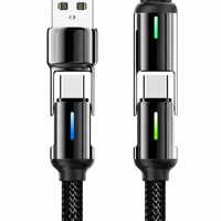 Cable de Carga Rápida PD de 60 W 4 en 1 con Luz LED, Cable de Datos Trenzado de Nailon Tipo C a Tipo C + L para iPhone 16 15 MacBook Samsung
