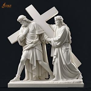Chrétien Catholique Célèbre Grande Pierre Sculpter Jésus 14 Stations Cinquième Station Marbre Blanc <span class=keywords><strong>Simon</strong></span> Aide Jésus Porter Croix Sculpture - Product Image 6