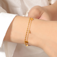 Bracelet Bohème de Plage en Acier Inoxydable Double Couche avec Perles de Riz et Disques Dorés, Bijou Polyvalent de Luxe Léger pour Femme