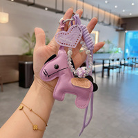 Porte-clés en cuir PU Kawaii en forme de cheval, joli breloque pour sac, décoration pour sac à main et sac à dos, cadeau pour femmes et filles
