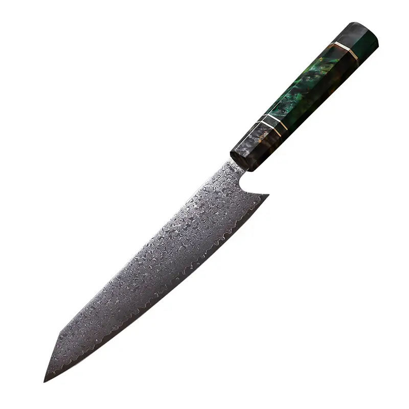 Pisau koki Damaskus Kiritsuke 8 inci dengan pegangan kayu stabil oktagonal pisau Gyuto dapur Jepang