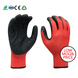 Fábrica al por mayor 13G Guantes de trabajo de poliéster rojo con revestimiento de látex arrugado EN388 Guantes de seguridad de látex al por mayor - Product Image 2