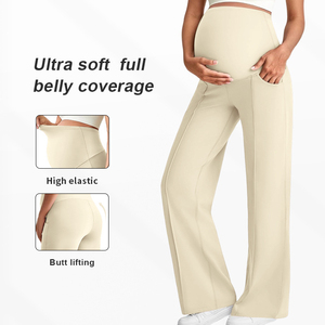 <span class=keywords><strong>Pantalon</strong></span> de maternité taille haute, coupe droite large, très élastique, avec soutien abdominal, style européen, pour la grossesse - Product Image 3