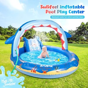 Shark Themed PVC Inflatable Sprinkler <b>Pool</b> Outdoor Water Play Toy <b>for</b> Kids - Product Image 2