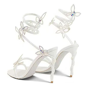 2025 Single Strap Snake Pattern Open <b>Toe</b> Sexy Sandals High Quality Crystal Bowknot Stiletto Party Women's Shoes - Product Image 4